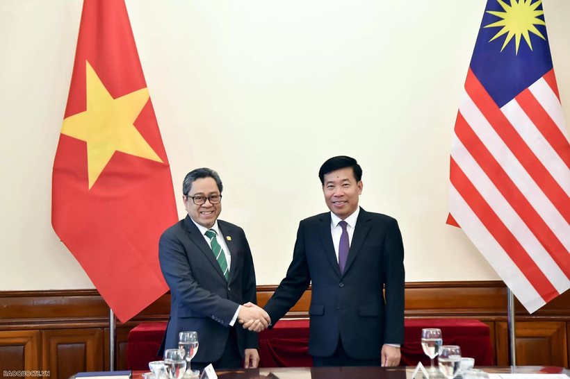 El viceministro de Relaciones Exteriores Nguyen Manh Cuong y el subsecretario general del Ministerio de Relaciones Exteriores de Malasia, Dato' Ahmad Rozian Abd Ghani, copresidieron el 3.er Diálogo Estratégico de Altos Funcionarios (Foto: Quang Hoa)