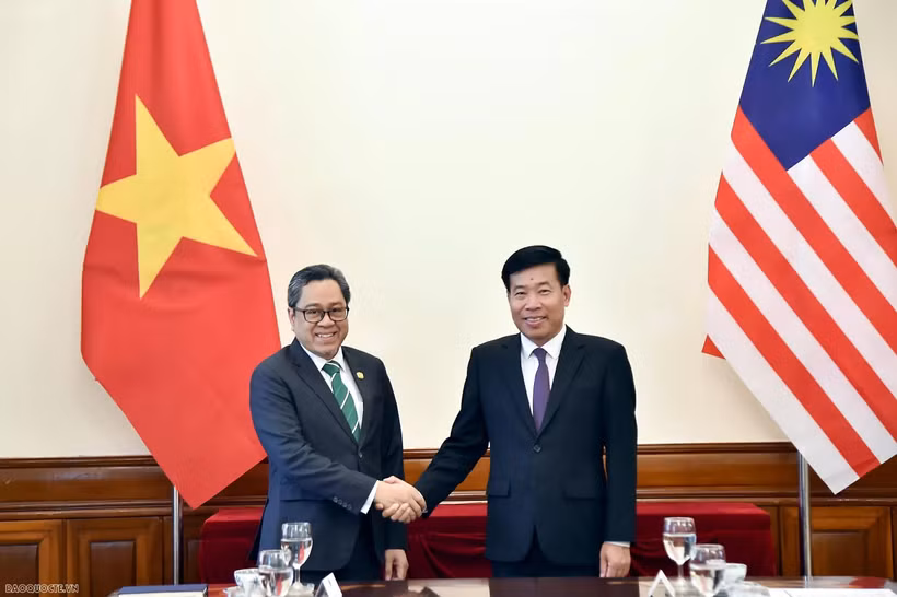 El viceministro de Relaciones Exteriores Nguyen Manh Cuong y el subsecretario general del Ministerio de Relaciones Exteriores de Malasia, Dato' Ahmad Rozian Abd Ghani, copresidieron el 3.er Diálogo Estratégico de Altos Funcionarios (Foto: Quang Hoa)