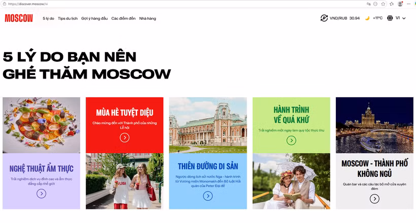 La plataforma, disponible en Discover Moscow, reúne información turística práctica, propuestas de itinerarios según la temporada y recomendaciones útiles para quienes planean visitar la capital rusa. (Captura de pantalla)