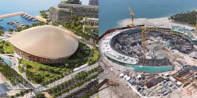 El Centro de Convenciones APEC y el Teatro Multifuncional avanzan a un ritmo acelerado (Foto: VNA)