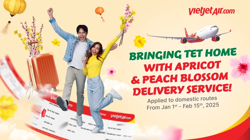 Vietjet lanza servicio de transporte de flores de melocotón y albaricoque con motivo del Tet 2025