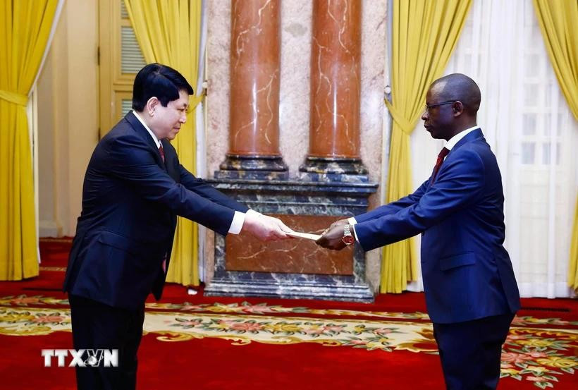 El presidente de Vietnam, Luong Cuong, recibe cartas credenciales del embajador de Burundi, Telesphone Irambonao. (Fuente: VNA)
