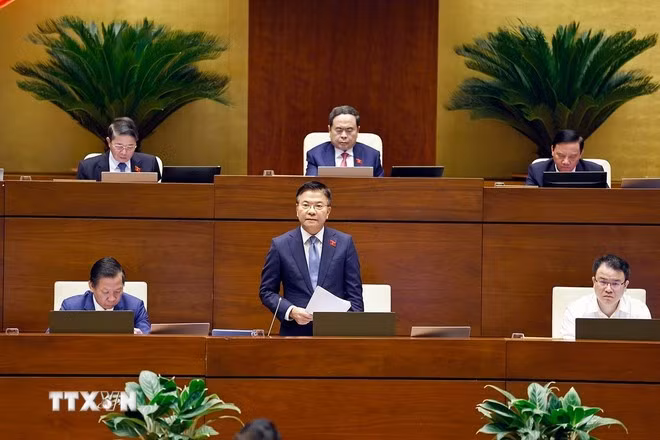 El viceprimer ministro de Vietnam Le Thanh Long rinde cuentas ante la Asamblea Nacional. (Foto: VNA)