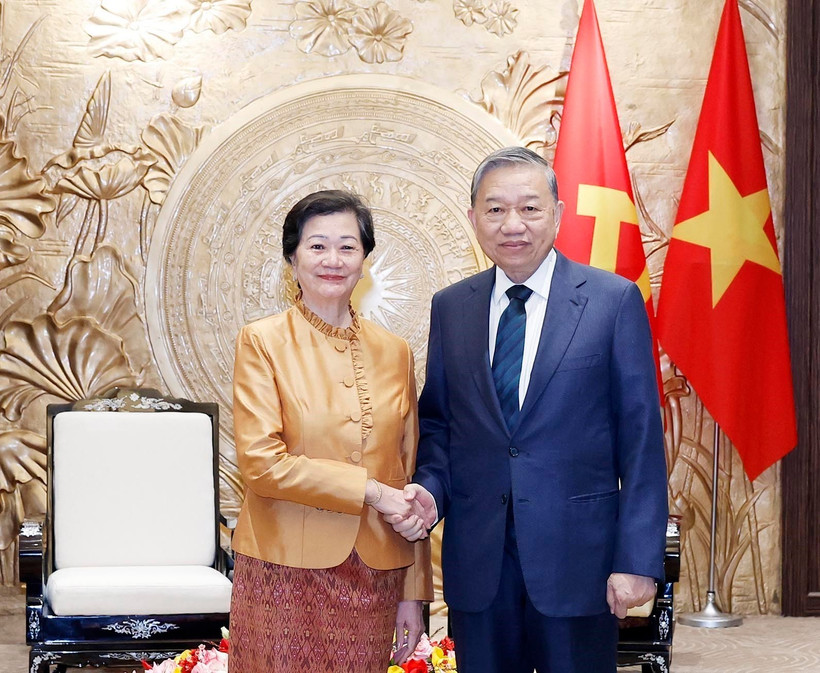 El secretario general del Partido Comunista de Vietnam, To Lam, recibe a Chea Kimtha, embajadora de Camboya. (Foto: VNA)