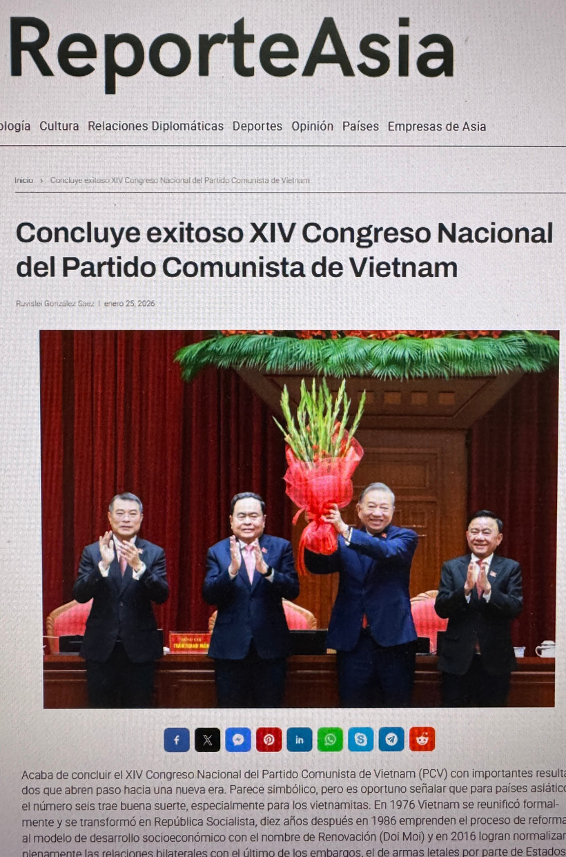 El artículo “Concluye exitoso XIV Congreso Nacional del Partido Comunista de Vietnam” publicado en la página web reporteasia.com.