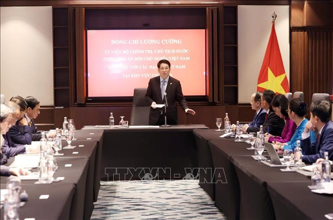 El presidente de Vietnam, Luong Cuong, habla en la reunión. (Fuente: VNA)