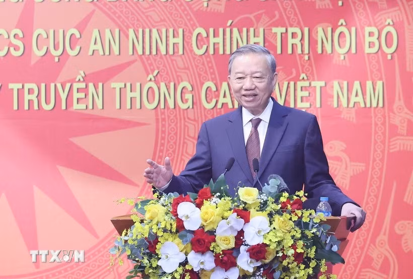 El secretario general del Partido Comunista de Vietnam, To Lam, habla en el evento. (Fuente: VNA)