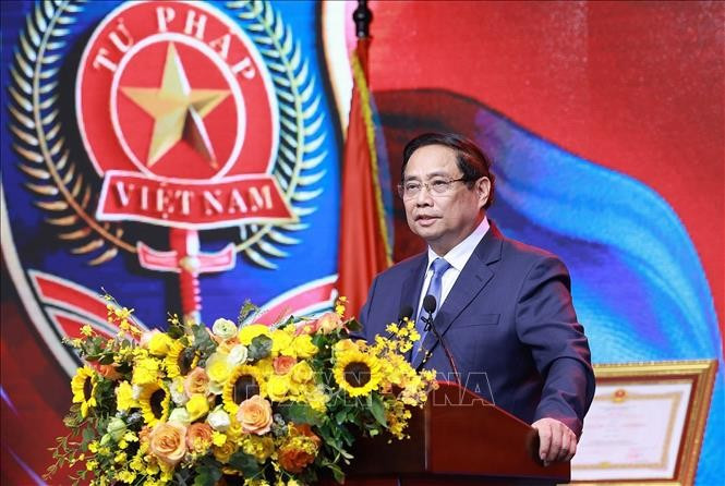 El primer ministro de Vietnam, Pham Minh Chinh, habla en el evento. (Fuente: VNA)