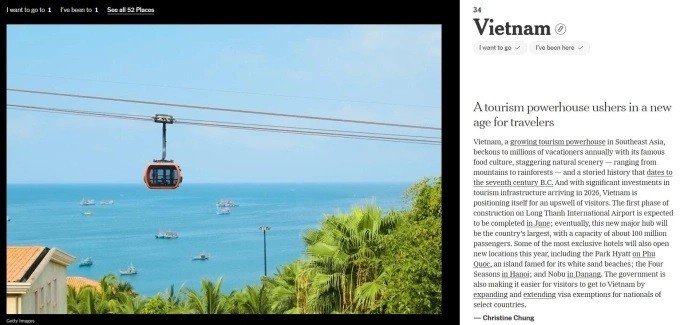 El teleférico Hon Thom apareció en la introducción a Vietnam del New York Times. (Captura de pantalla)