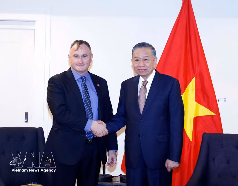 El secretario general del Partido Comunista de Vietnam y presidente del Estado, To Lam, recibe a Craig Bradshaw, director ejecutivo de EQ Resources Limited (Australia). Foto: VNA