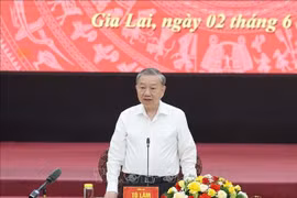 El secretario general del Partido Comunista de Vietnam (PCV), To Lam, interviene en la reunión. (Fuente: VNA)