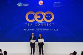 Los representantes de Ciudad Ho Chi Minh y Biance anuncian el Memorando de Entendimiento sobre cooperación para acelerar el desarrollo del Centro Financiero Internacional de Vietnam en Ciudad Ho Chi Minh. (Foto: VNA)