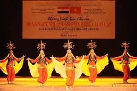 Artistas egipcios interpretan danzas tradicionales en un programa artístico especial del grupo nacional de danza folclórica egipcia en la Ópera de Hanoi el 22 de enero de 2014. (Foto: VNA)