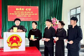 Los votantes de la etnia Tay en la aldea de Na O, en la comuna de An Lac, provincia de Bac Ninh, emitieron sus votos el 15 de marzo. (Foto: VNA)