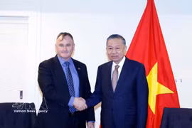 El secretario general del Partido Comunista de Vietnam y presidente del Estado, To Lam, recibe a Craig Bradshaw, director ejecutivo de EQ Resources Limited (Australia). Foto: VNA