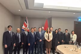 El viceministro Nguyen Hoang Long, el ministro de Estado Douglas Alexander y representantes de ministerios y embajadas de ambos países posan para una foto de grupo en la 14.ª reunión de JETCO. (Foto: VNA)