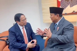 El primer ministro Pham Minh Chinh (izq.) se reúne con el presidente indonesio Prabowo Subianto en el marco de la Cumbre ampliada del BRICS 2025. (Foto: VNA)