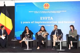 Ponentes en el seminario «EVFTA: cinco años de implementación y más allá» (Foto: VNA)