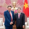 El vicepresidente de la Asamblea Nacional de Vietnam, Nguyen Duc Hai, recibe a Gabriel Petris, cónsul honorario del país indochino en El Pireo (Grecia) y presidente del grupo de energía Aerius. (Fuente: VNA)