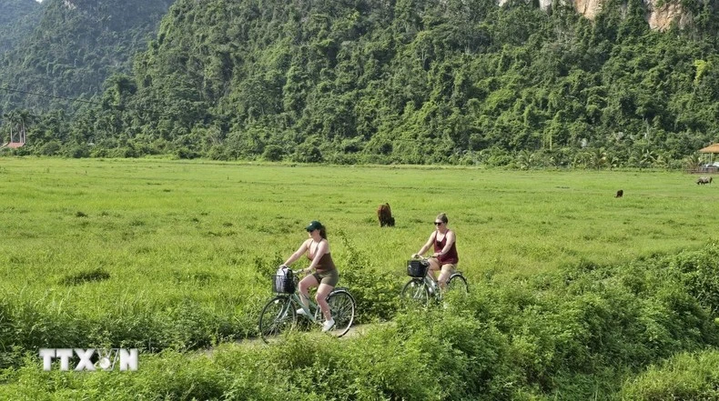 Turistas extranjeros visitan el sitio de turismo comunitario de Viet Hai (Foto: VNA)