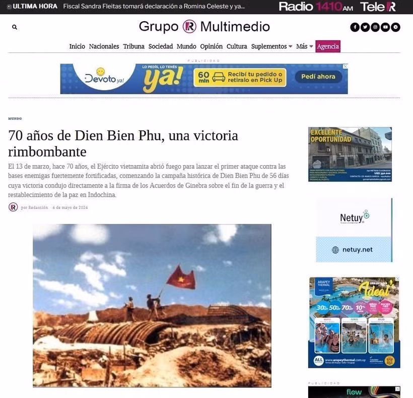 El artículo publicado por Grupo R Multimedio de Uruguay. (Fuente: VNA)
