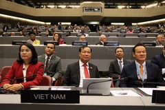 La delegación vietnamita en la 151 Asamblea de la Unión Interparlamentaria (IPU-151). (Foto: VNA)