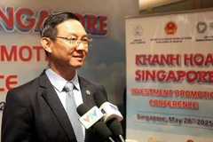 El embajador de Vietnam en Singapur, Tran Phuoc Anh, concede una entrevista a la Agencia Vietnamita de Noticias durante el evento. (Foto: VNA)
