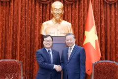 El secretario general del Comité Central del Partido Comunista de Vietnam y presidente del Estado To Lam (derecha) y el embajador saliente de Corea en Vietnam Choi Young-sam. (Foto: VNA)