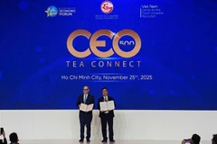 Los representantes de Ciudad Ho Chi Minh y Biance anuncian el Memorando de Entendimiento sobre cooperación para acelerar el desarrollo del Centro Financiero Internacional de Vietnam en Ciudad Ho Chi Minh. (Foto: VNA)