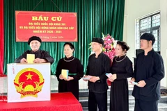 Los votantes de la etnia Tay en la aldea de Na O, en la comuna de An Lac, provincia de Bac Ninh, emitieron sus votos el 15 de marzo. (Foto: VNA)