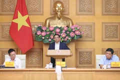 El primer ministro vietnamita, Pham Minh Chinh, interviene en la reunión. (Fuente: VNA)