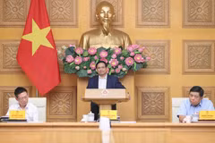 El primer ministro vietnamita, Pham Minh Chinh, interviene en la reunión. (Fuente: VNA)