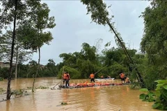 Las fuerzas de rescate trabajan con urgencia para evacuar a 270 estudiantes atrapados en el internado étnico de Na Ri. (Foto publicada por VNA)