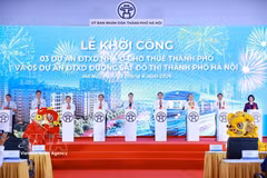 l primer ministro vietnamita, Le Minh Hung, participó hoy en la ceremonia de colocación de la primera piedra de tres grandes proyectos de viviendas de alquiler y cinco proyectos de líneas de metro en Hanoi. (Fuente: VNA)