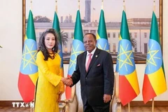 La embajadora de Vietnam en Tanzania, concurrente en Addis Abeba, Vu Thanh Huyen, y el presidente de Etiopía, Taye Atske Selassie. (Fuente: VNA)