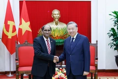 El secretario general del Partido Comunista de Vietnam, To Lam (D), y el embajador saliente de Singapur en Vietnam, Jaya Ratnam (Foto: VNA).