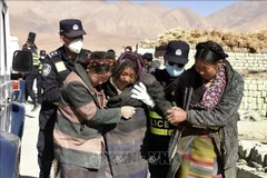 Los equipos de rescate ayudan a las personas heridas tras el terremoto en Dingri, ciudad de Xigaze, Región Autónoma del Tíbet (China), el 7 de enero de 2025. (Foto: Xinhua/VNA)