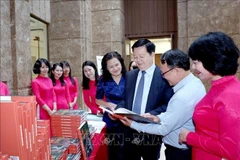 El viceprimer ministro Mai Van Chinh visita la exhibición del libro de fotos. (Foto: VNA)