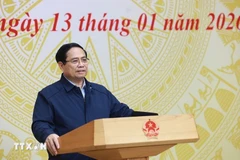 El primer ministro Pham Minh Chinh interviene en la reunión. (Fuente: VNA)