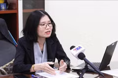 La directora general de la Agencia de Noticias de Camboya (AKP), Sokmom Nimul, concede una entrevista al corresponsal de la VNA en Phnom Penh. (Fuente: VNA)