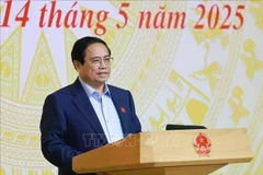 El primer ministro Pham Minh Chinh interviene en la sesión de trabajo. (Foto: VNA)