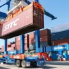 El camión tractor recibe el contenedor de mercancías en el puerto de Phuoc An. (Foto: VNA)