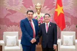 El vicepresidente de la Asamblea Nacional de Vietnam, Nguyen Duc Hai, recibe a Gabriel Petris, cónsul honorario del país indochino en El Pireo (Grecia) y presidente del grupo de energía Aerius. (Fuente: VNA)