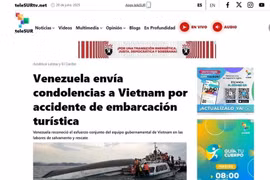 El portal electrónico de teleSURE, uno de los canales de televisión más grandes de Venezuela y América Latina, publicó una nota para compartir las condolencias con el pueblo vietnamita. (Fuente: VNA)