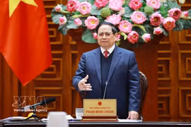 El primer ministro vietnamita, Pham Minh Chinh, habla en el evento. (Fuente: VNA)