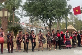 Tocan gongs para celebrar la primavera. (Foto: Nhan Dan)