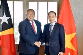 El secretario del Comité Central del Partido Comunista y ministro interino de Relaciones Exteriores de Vietnam, Le Hoai Trung, recibe al ministro de Relaciones Exteriores y Cooperación de Timor Leste, Bendito dos Santos Freitas. (Fuente: VNA)