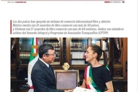 Foto publicada en el medio Voces Del Periodista del encuentro entre el embajador vietnamita en México, Nguyen Van Hai, y la presidenta anfitriona, Claudia Sheinbaum. (Captura de pantalla/VNA)