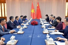 Panorama de la reunión entre el viceprimer ministro y canciller vietnamita, Bui Thanh Son, y el ministro de Relaciones Exteriores de China, Wang Yi. (Fuente: VNA)
