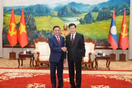 El miembro del Buró Político y miembro permanente del Secretariado del Comité Central del Partido Comunista de Vietnam (PCV), Tran Cam Tu, (izquierda) y el secretario general del PPRL y presidente de Laos, Thongloun Sisoulith. (Fuente: VNA)